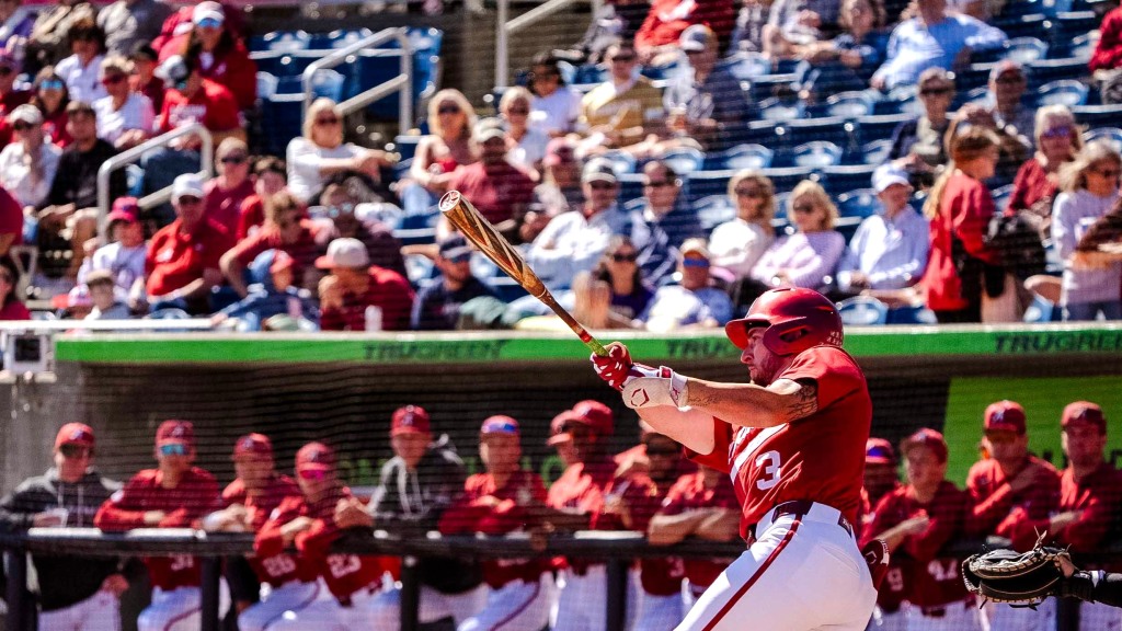 Alabama's Will Plattner, connects on a hit during the Oct. 17 baseball exhibition game against Georgia Tech at Blue Wahoos Stadium.