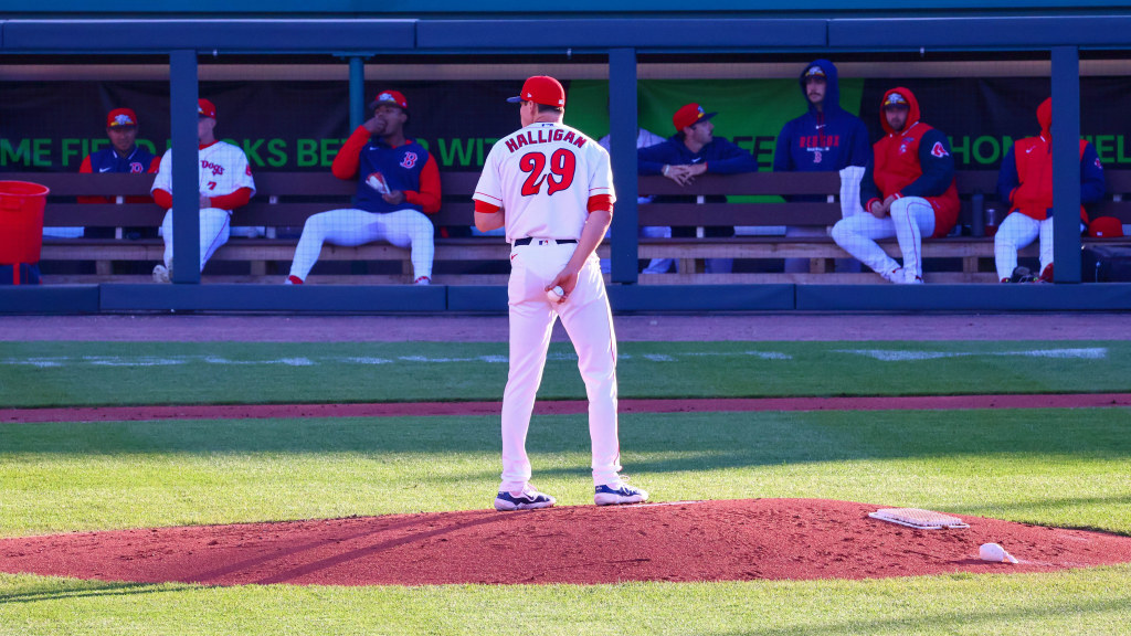 Halligan on the mound at Delta Dental Park