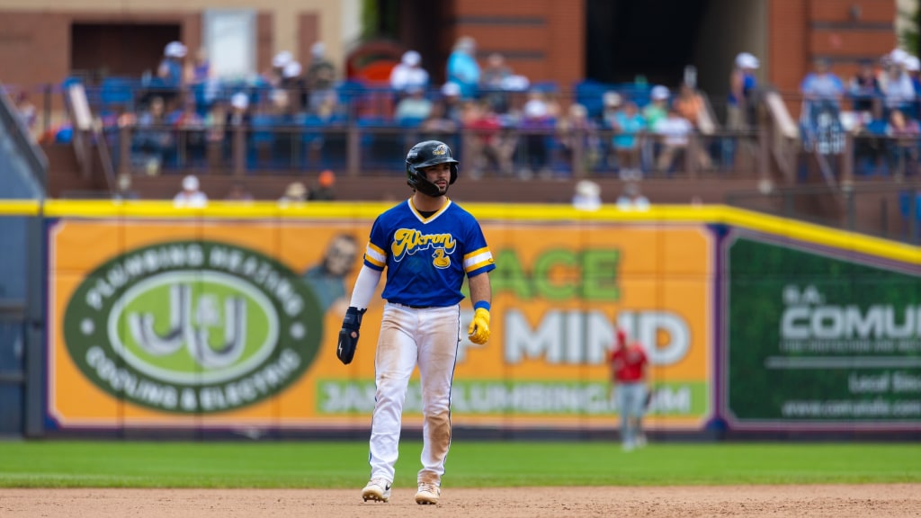Ryan Cesarini homered twice as part of a four-hit day in Akron's win on Sunday.