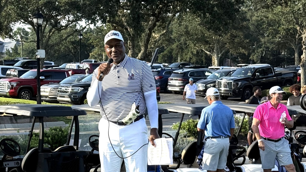 Pensacola native, NFL legend Derrick Brooks addresses participants in the sixth annual Derrick Brooks Charity Classic Golf Tournament on August 17 at Pensacola Country Club.
