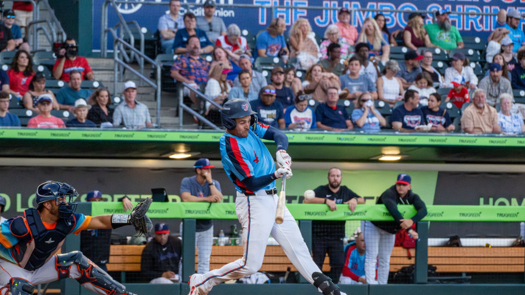 Andrew Pintar homered and reached base five times in Saturday's victory at Charlotte. (Wyatt Lucovsky/Jacksonville Jumbo Shrimp)