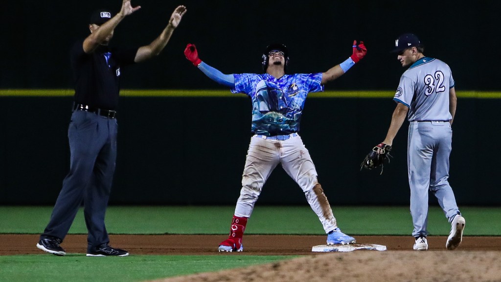 Jairo Diaz celebrates at 2nd base