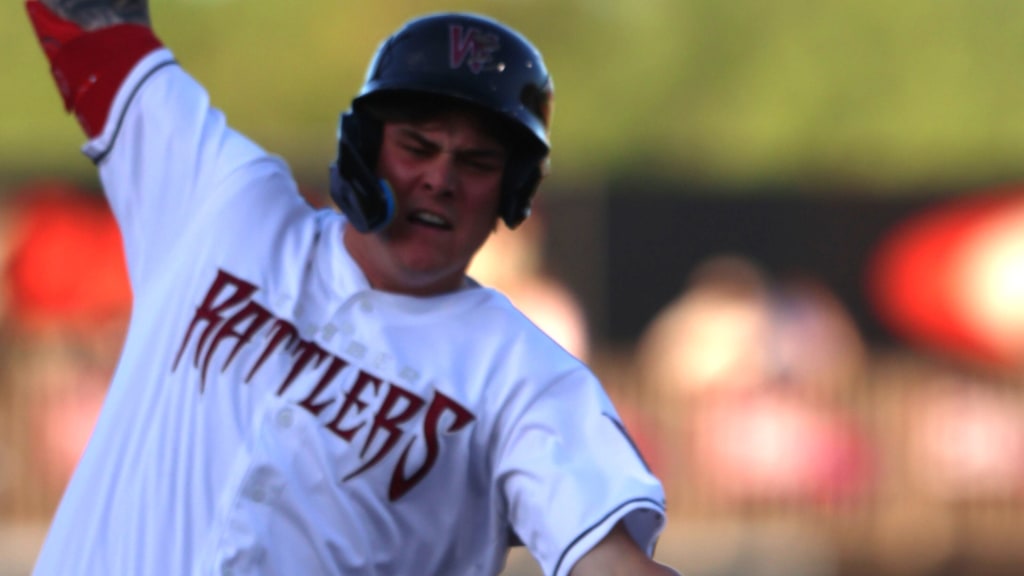 Eric Bitonti slides into third for an RBI triple in the second inning of Thursday's game.  Bitonti was 3-for-4 with two doubles, a triple, two RBI, and three runs scored.