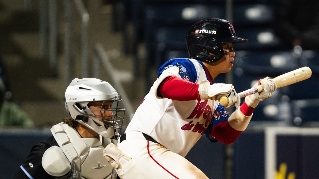 Tsung-Che Cheng was all smiles after hitting for the first cycle in WooSox history on Friday at Polar Park. In order, he had a triple, a walk, an RBI double, a solo HR, and this bunt single (in the 8<sup>th</sup> inning) to complete the cycle in Worcester’s 8-5 victory over Columbus.