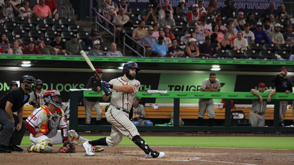 Matthew Etzel went 4-for-4 with two doubles, two RBIs, one walk and one run scored on Thursday at Memphis. (Skylar Catherwood/Jacksonville Jumbo Shrimp)