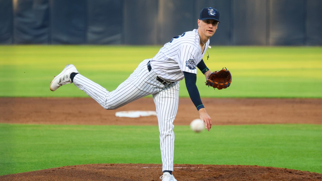 Blake Gillespie fires home during Tuesday's opener against the Bradenton Marauders.