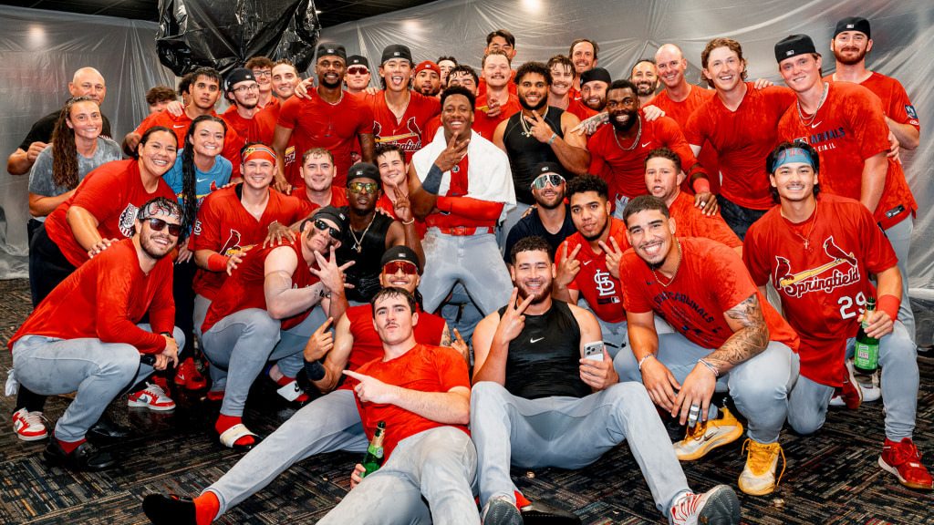 Springfield celebrates in the clubhouse after sweeping the Tulsa Drillers on Thursday night.