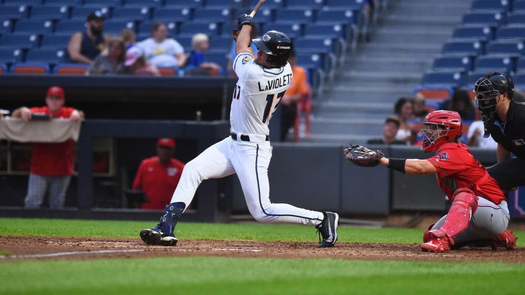 Jace LaViolette hit a home run and drove in three in Akron's loss on Wednesday.