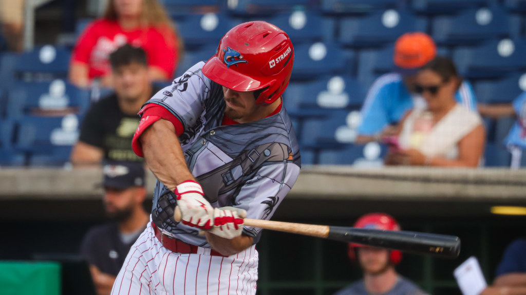 Phillies catching prospect takes a swing for the Threshers in a win over Lakeland.