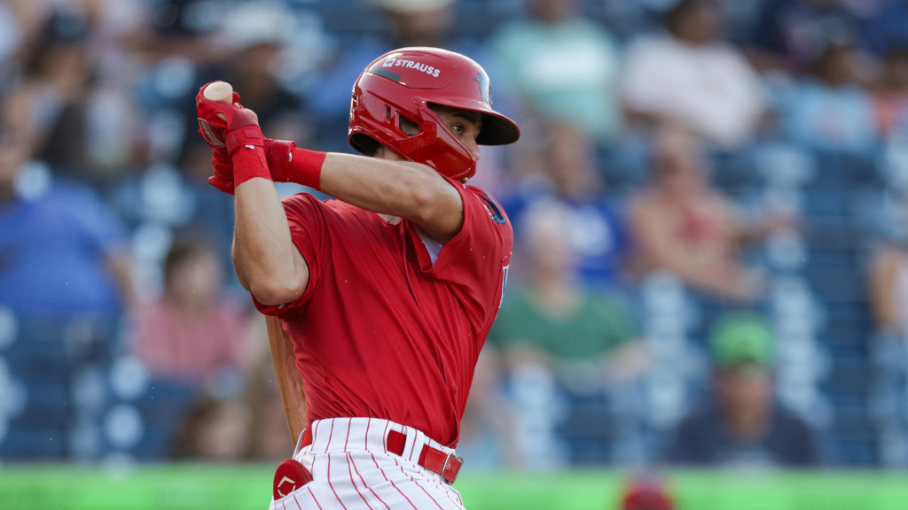 Threshers infielder Juan Villavicencio connects on a base hit for the Clearwater Threshers
