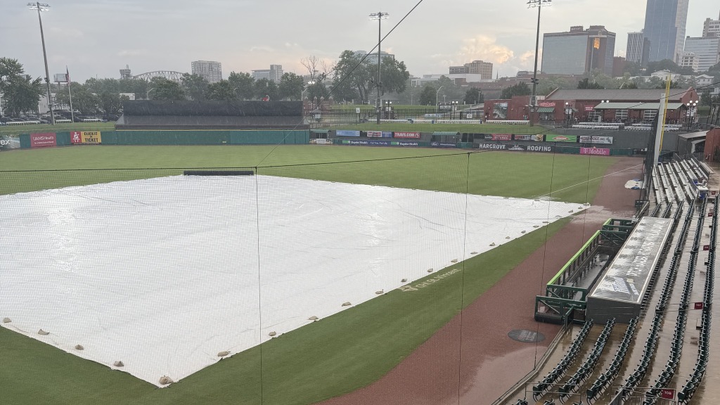 The tarp was on at DSP on Friday night.
