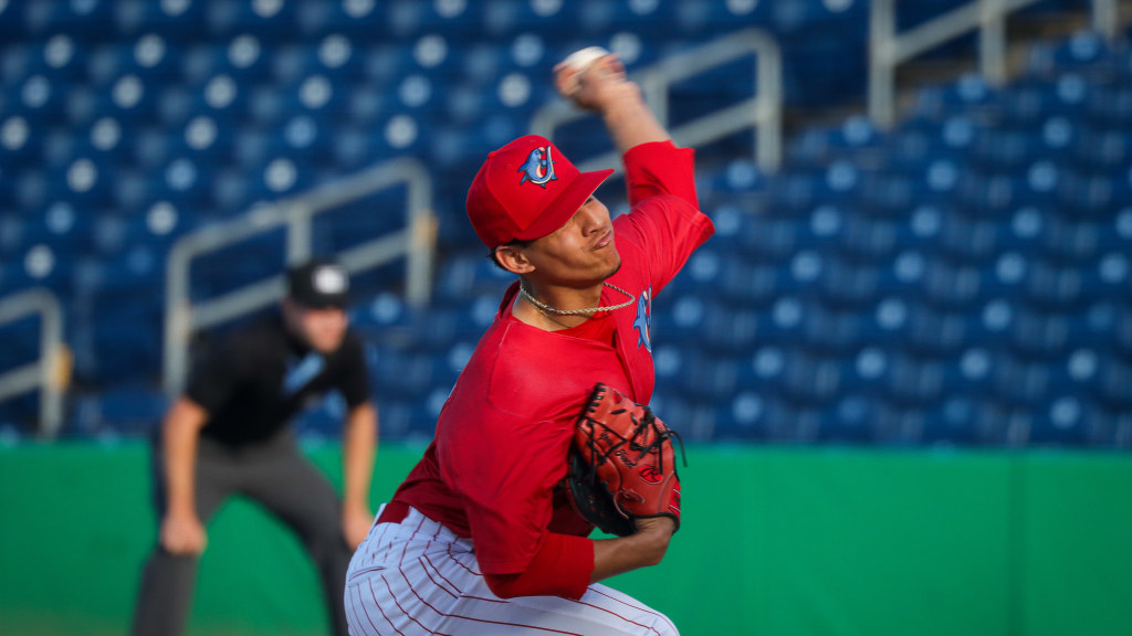 Threshers lefty fires in a pitch for the Threshers in his first start of 2026.