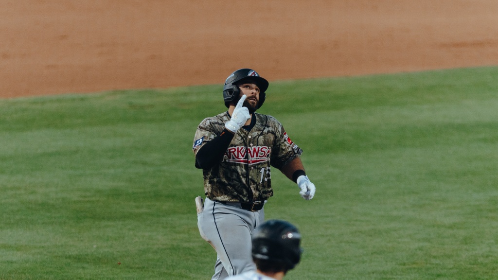 Nick Raposo circled the bases after a 2-run home run in the 8th inning.