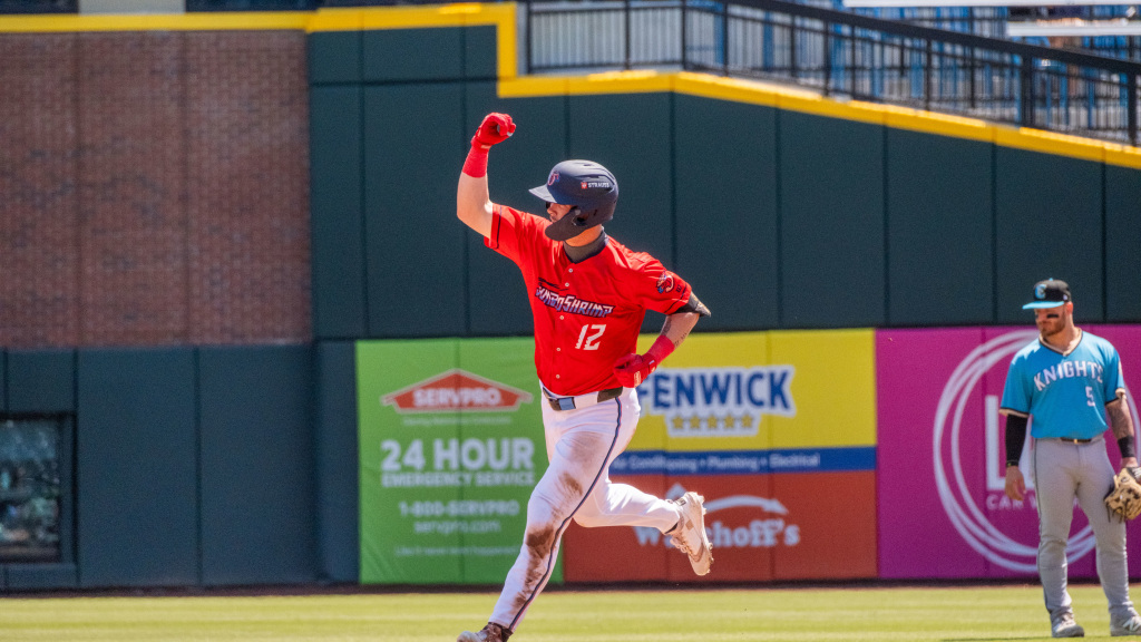Kemp Alderman clobbered two home runs and drove in three in Sunday's win at Memphis. (Wyatt Lucovsky/Jacksonville Jumbo Shrimp)