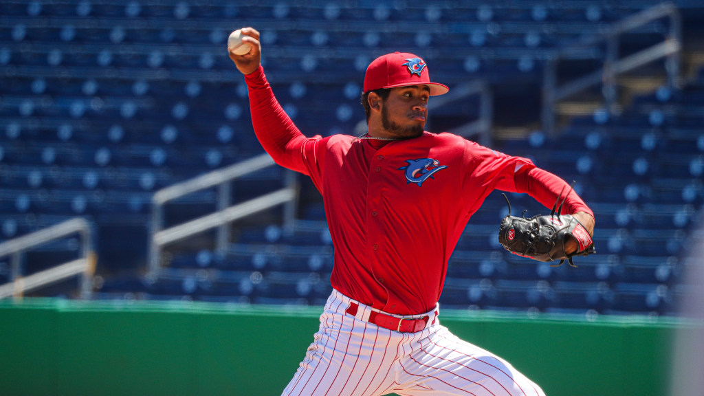 Phillies pitching prospect Brad Pacheco sends in a strike during a Threshers win over Tampa