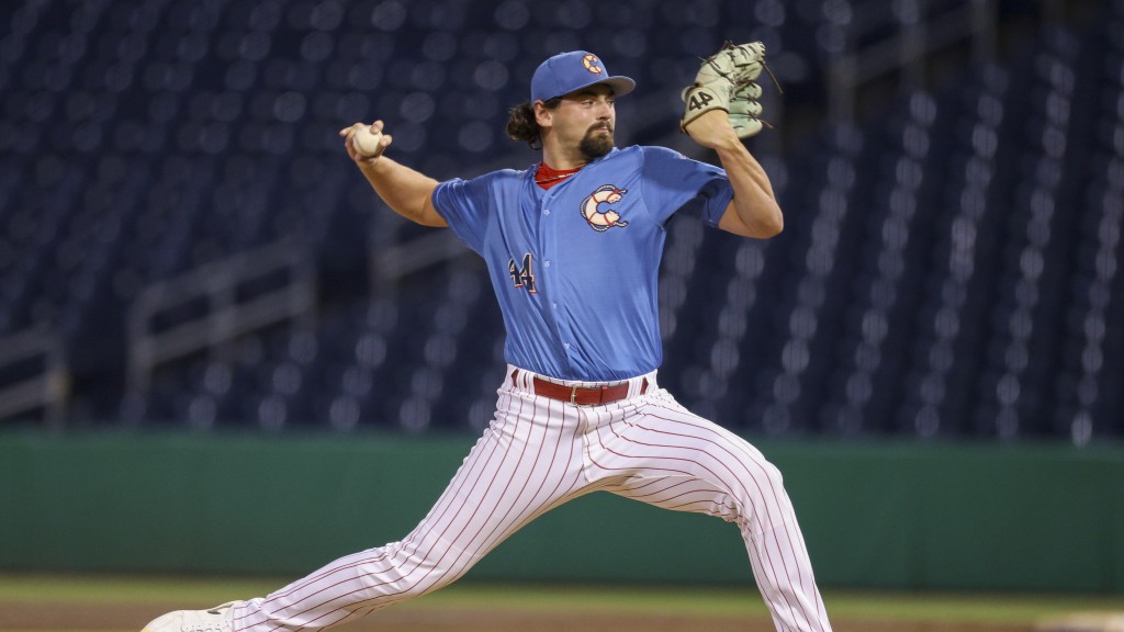 Phillies draftee Marty Gair fires in a strike during a win for the Threshers.