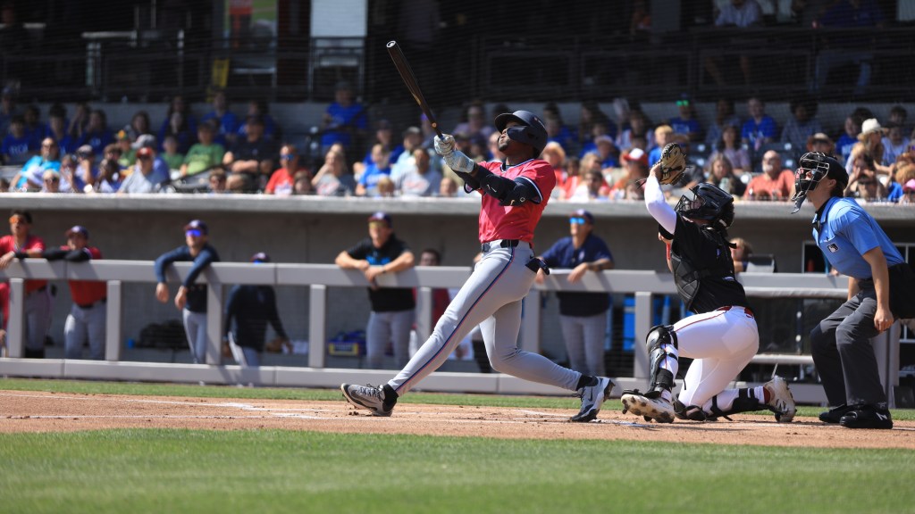 Dillon Lewis hits his first of two homers in Chattanooga on Wednesday.