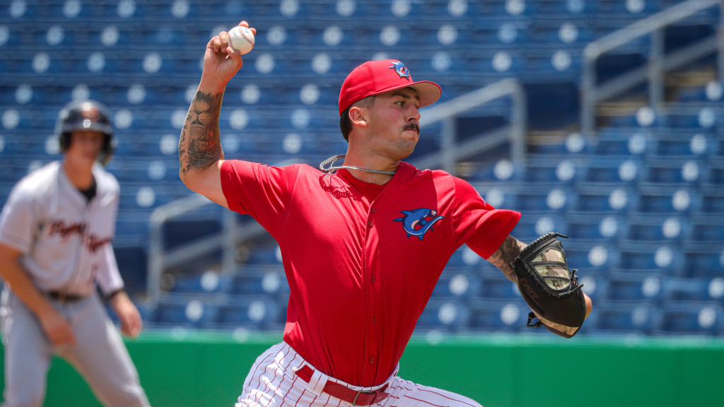 Phillies pitching prospect Tanner Gresham sends a pitch home for the Threshers in a home outing against Lakeland.
