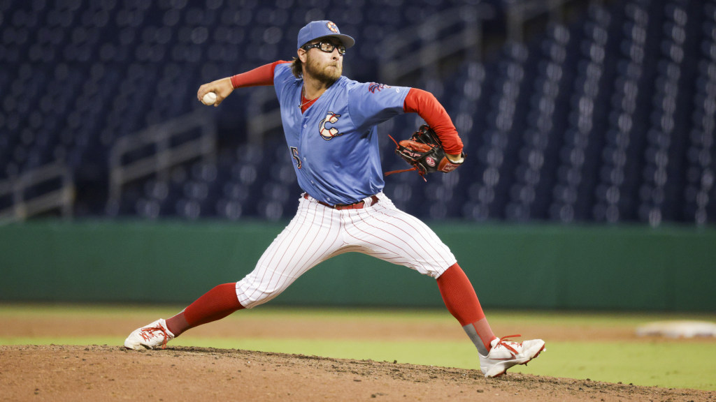 Phillies 15th-round pick Jacob Pruitt fires in a strike during a win for the Threshers.