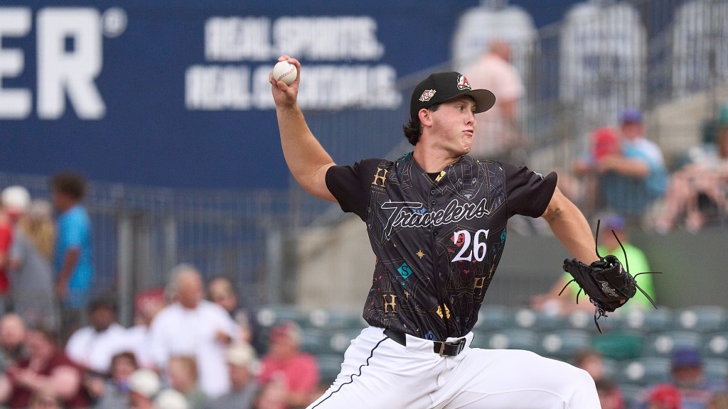 Ryan Sloan struck out 11 in five innings before the game was suspended due to rain.