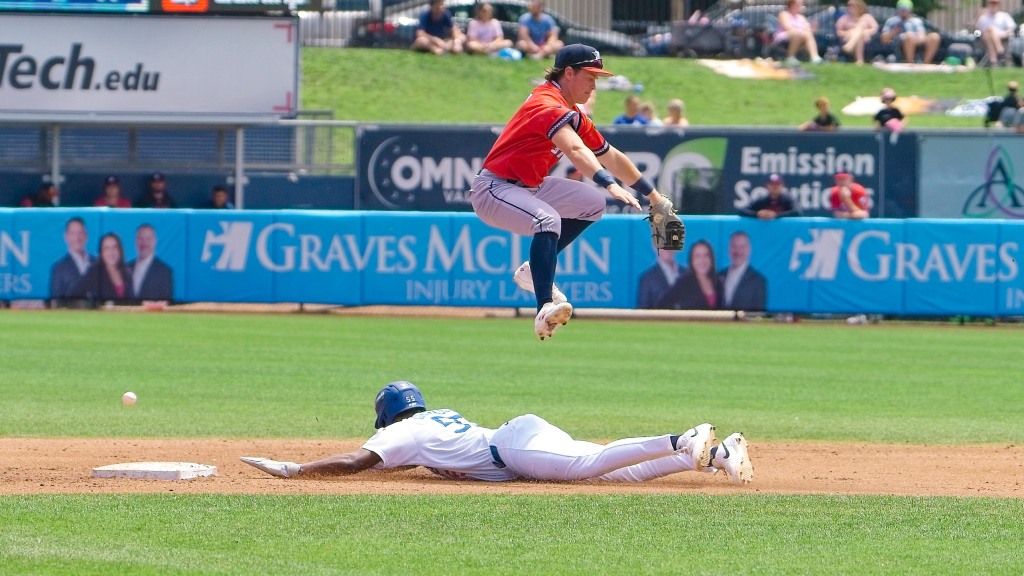 Josue De Paula slides into second during Sunday's victory over Wichita. De Paula had three hits in the 21-10 win for the first-place Drillers.