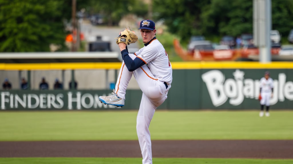 Caden Scarborough readies to pitch at Fifth Third Park.