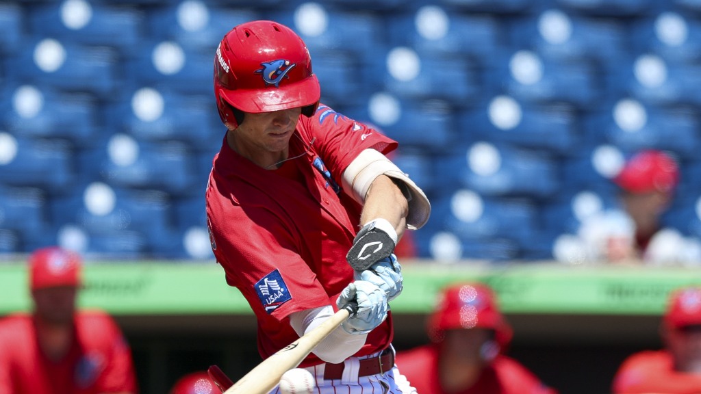 Phillies fifth-rounder Will Gasparino takes a swing during his first home series with the Clearwater Threshers.