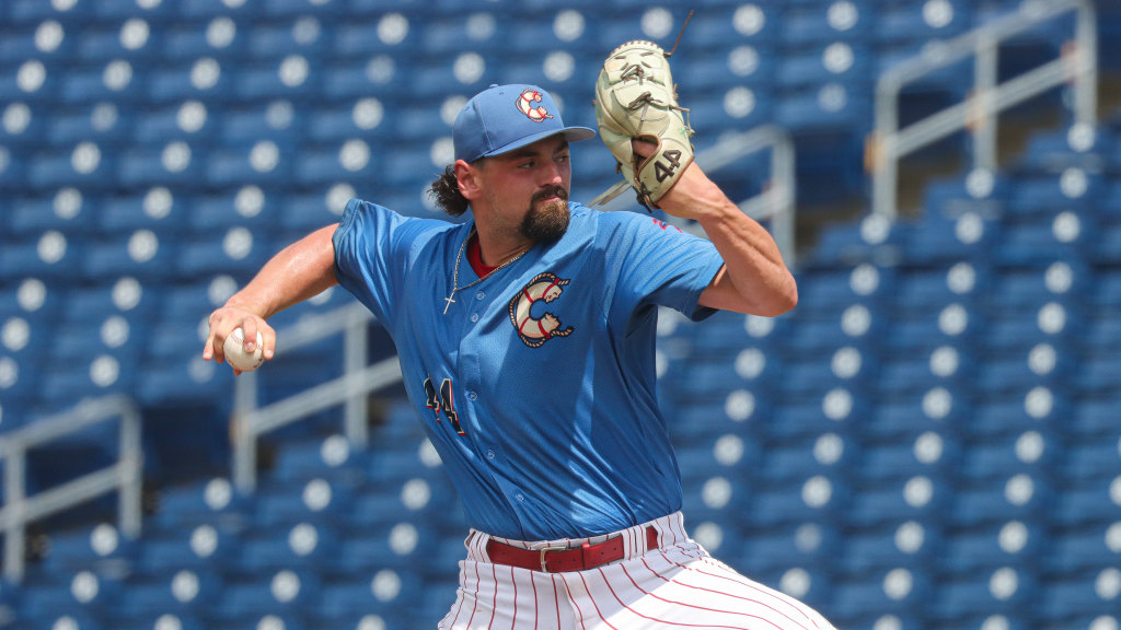 Phillies pitching prospect Marty Gair fires in a strike during a relief appearance for the Clearwater Threshers.