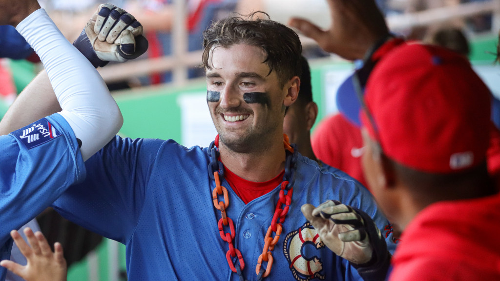 Phillies outfield prospect Jonathan Hogart celebrates a home run with his Threshers teammates.