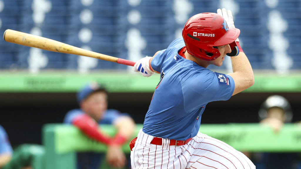Phillies infield prospect Matthew Ferrara smacks a hit for the Clearwater Threshers.