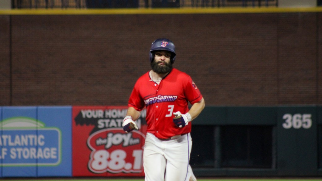 Matthew Etzel crushed his second grand slam of the sesaon in the 8th inning. (Skylar Catherwood/Jacksonville Jumbo Shrimp)