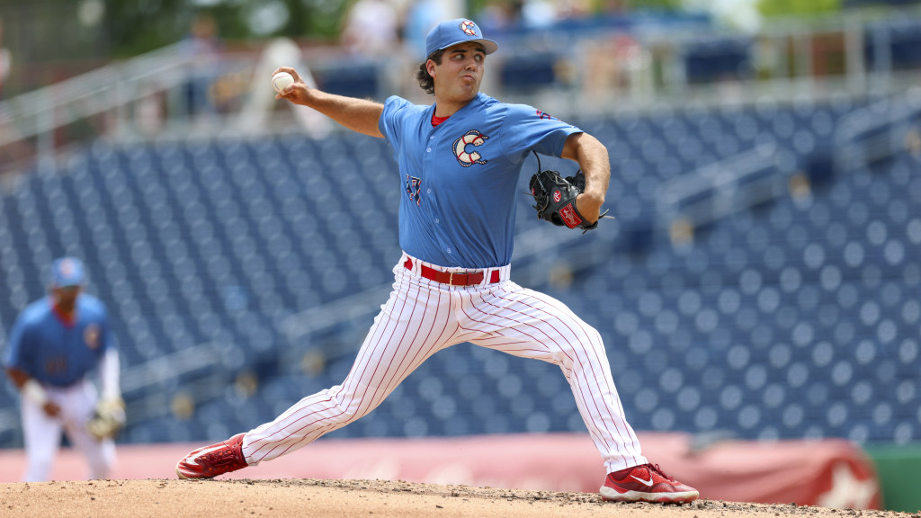 Phillies pitching prospect MT Morrissey fires in a strike during a win for the Clearwater Threshers.
