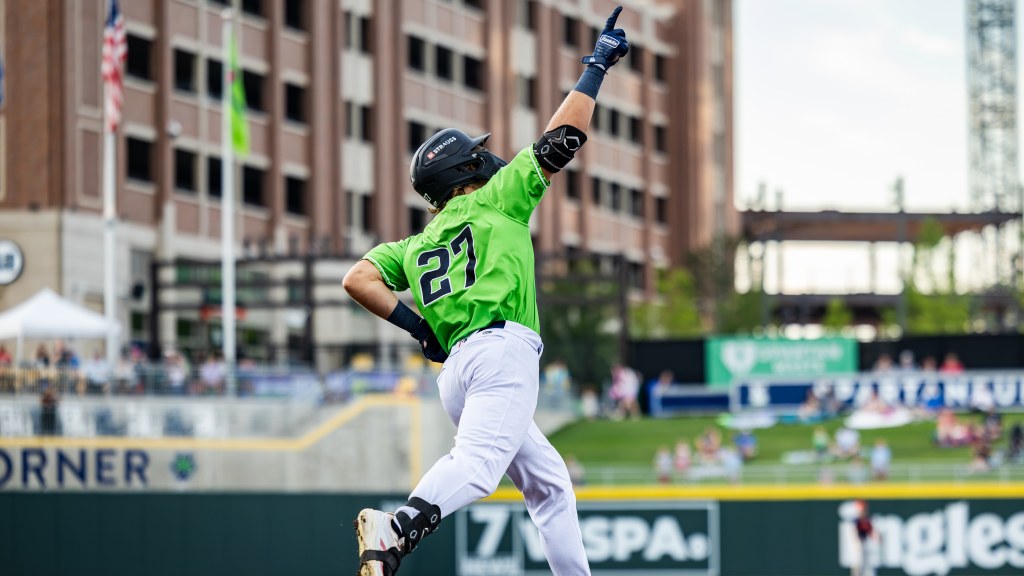 Maxton Martin celebrates a homer.