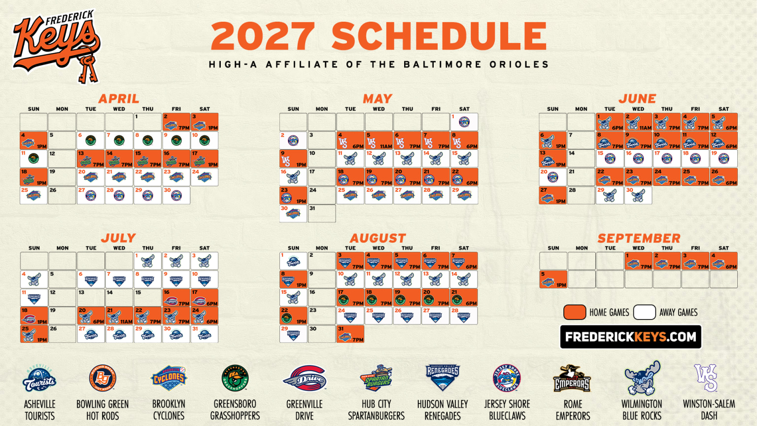 Frederick Keys Announce 2027 Game Times