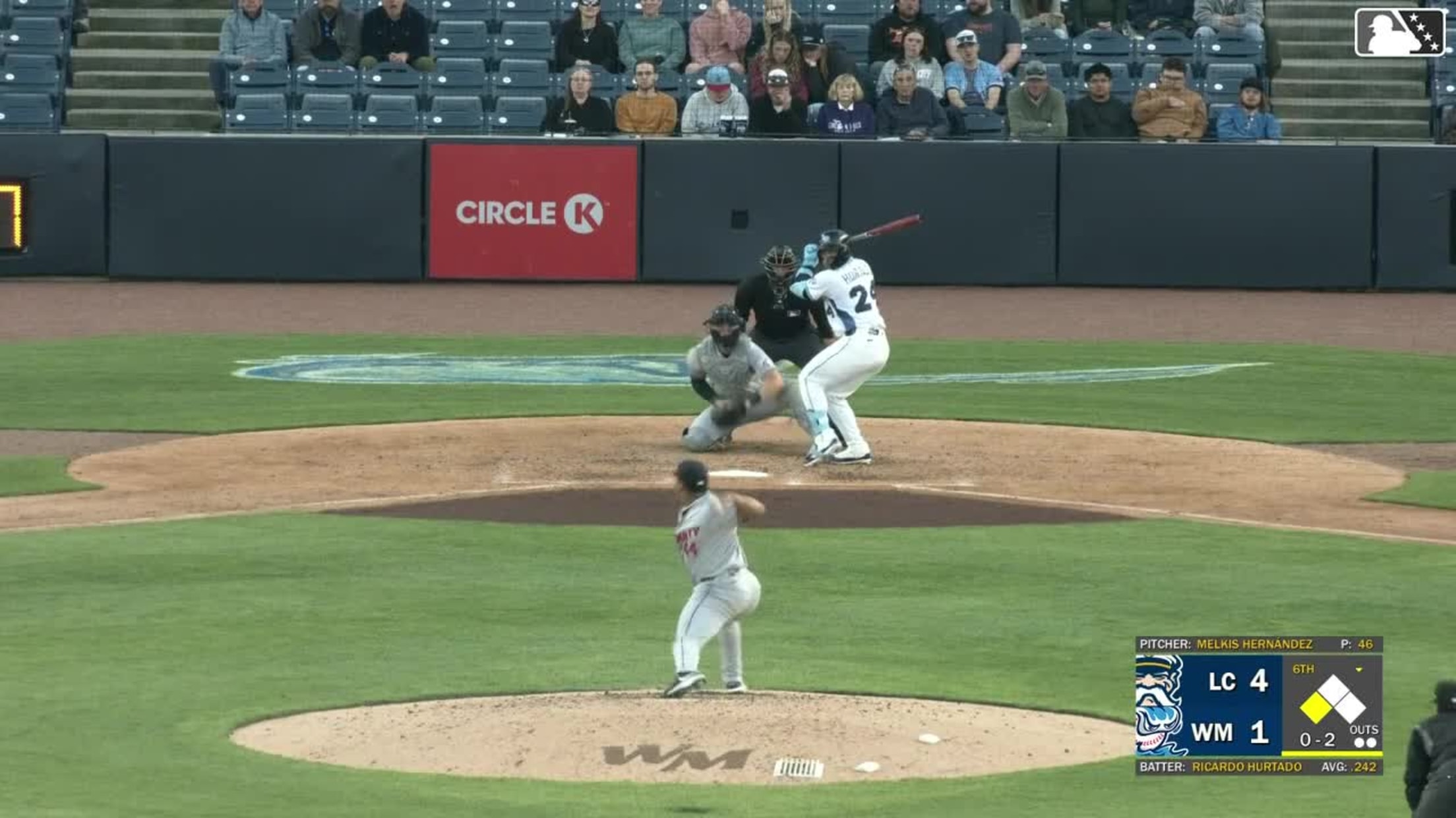 Ricardo Hurtado singles on a line drive to center fielder Jaison Chourio. Samuel Gil scores.