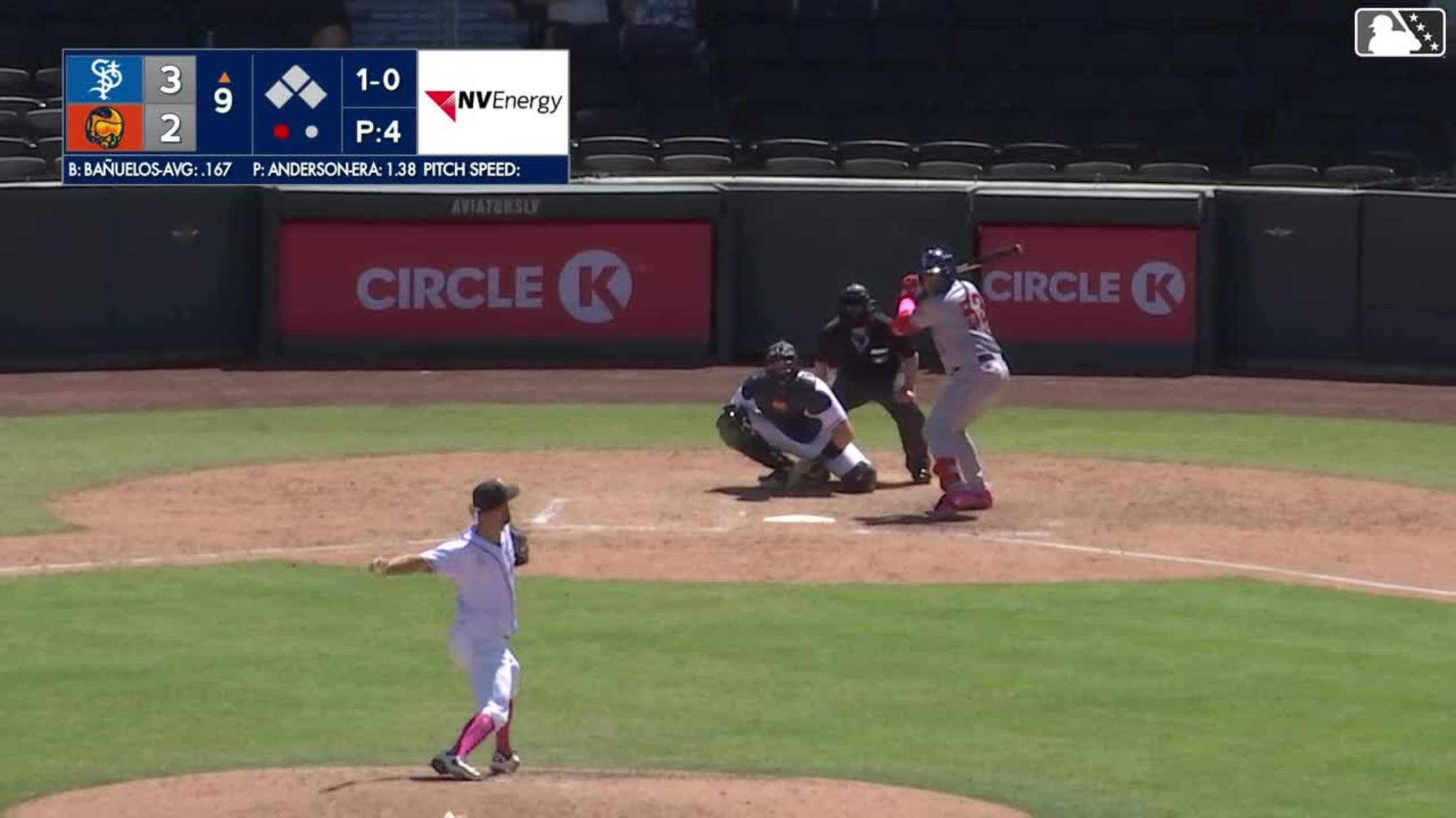 David Bañuelos homers (1) on a fly ball to left center field.