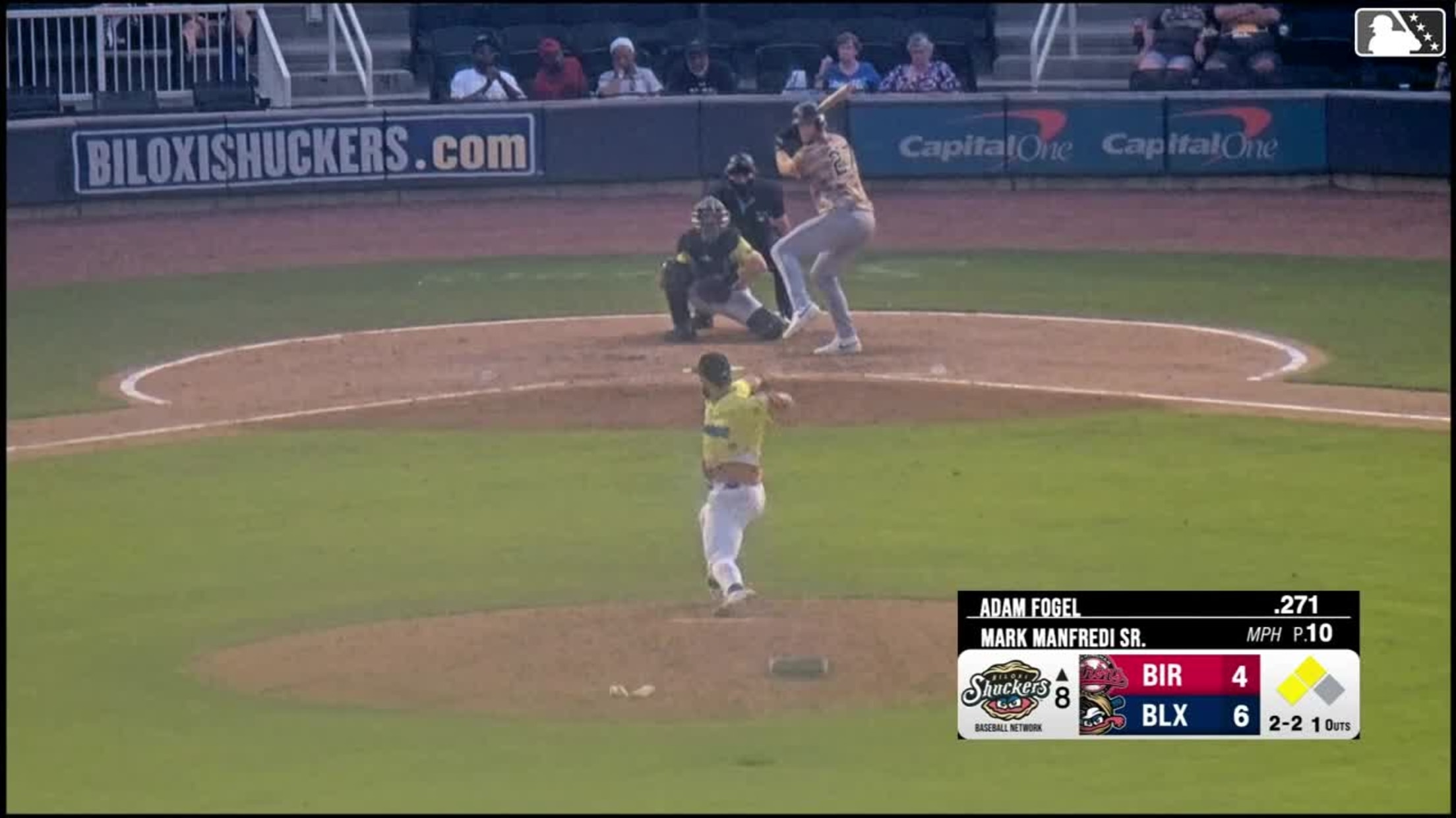 Adam Fogel out on a sacrifice fly to center fielder Dasan Brown. Jacob Burke scores. Drake Logan to 3rd.