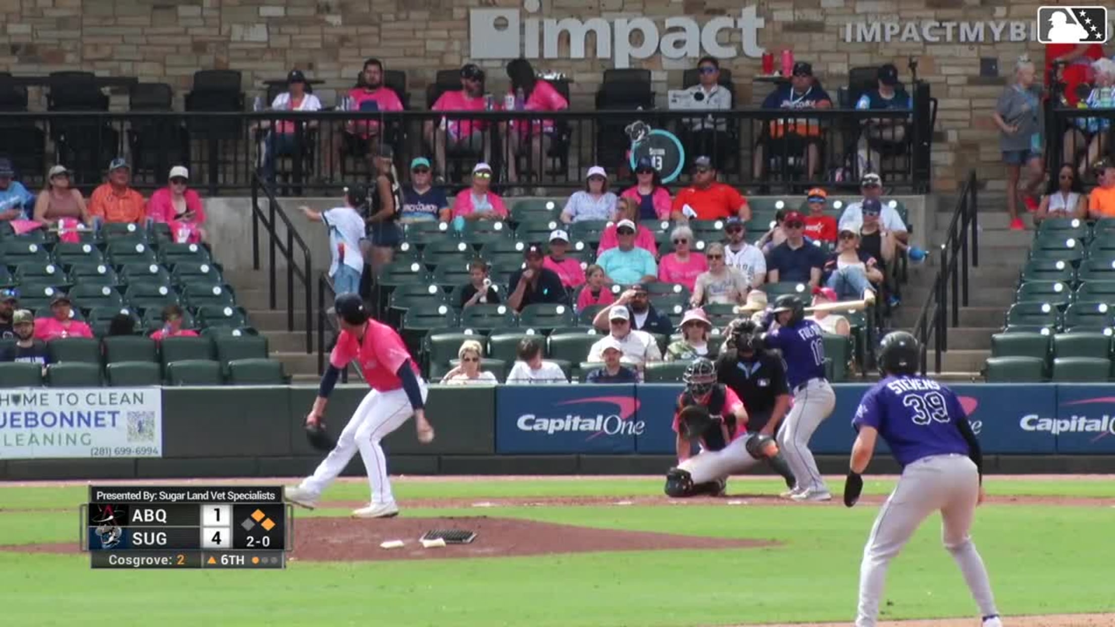 Braxton Fulford doubles (5) on a sharp line drive to center fielder Kellen Strahm. Vimael Machín scores. Chad Stevens scores.