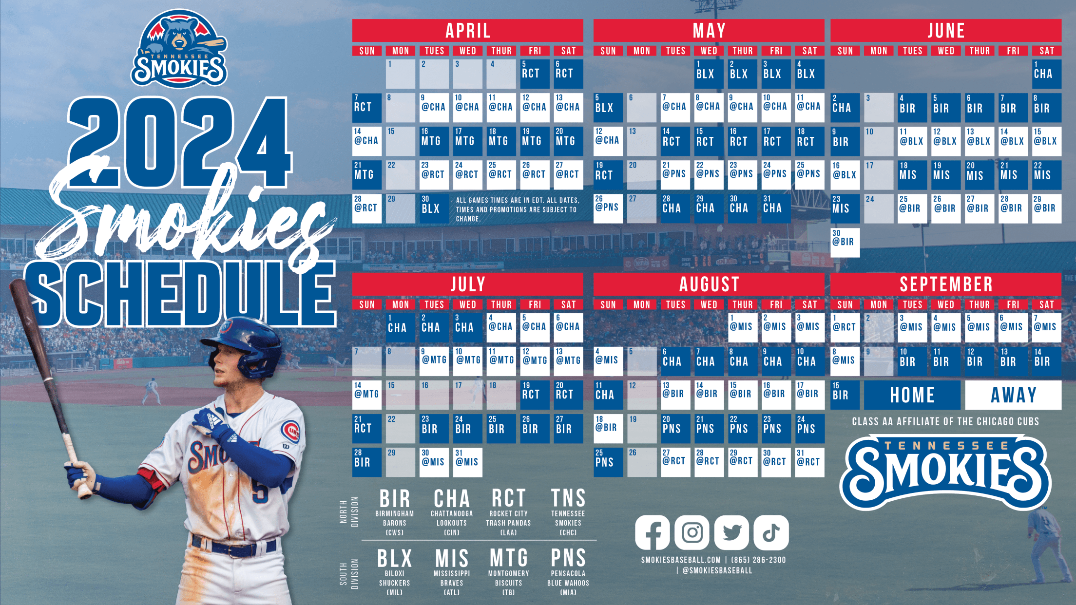 Tennessee Smokies Announce 2024 Season Schedule