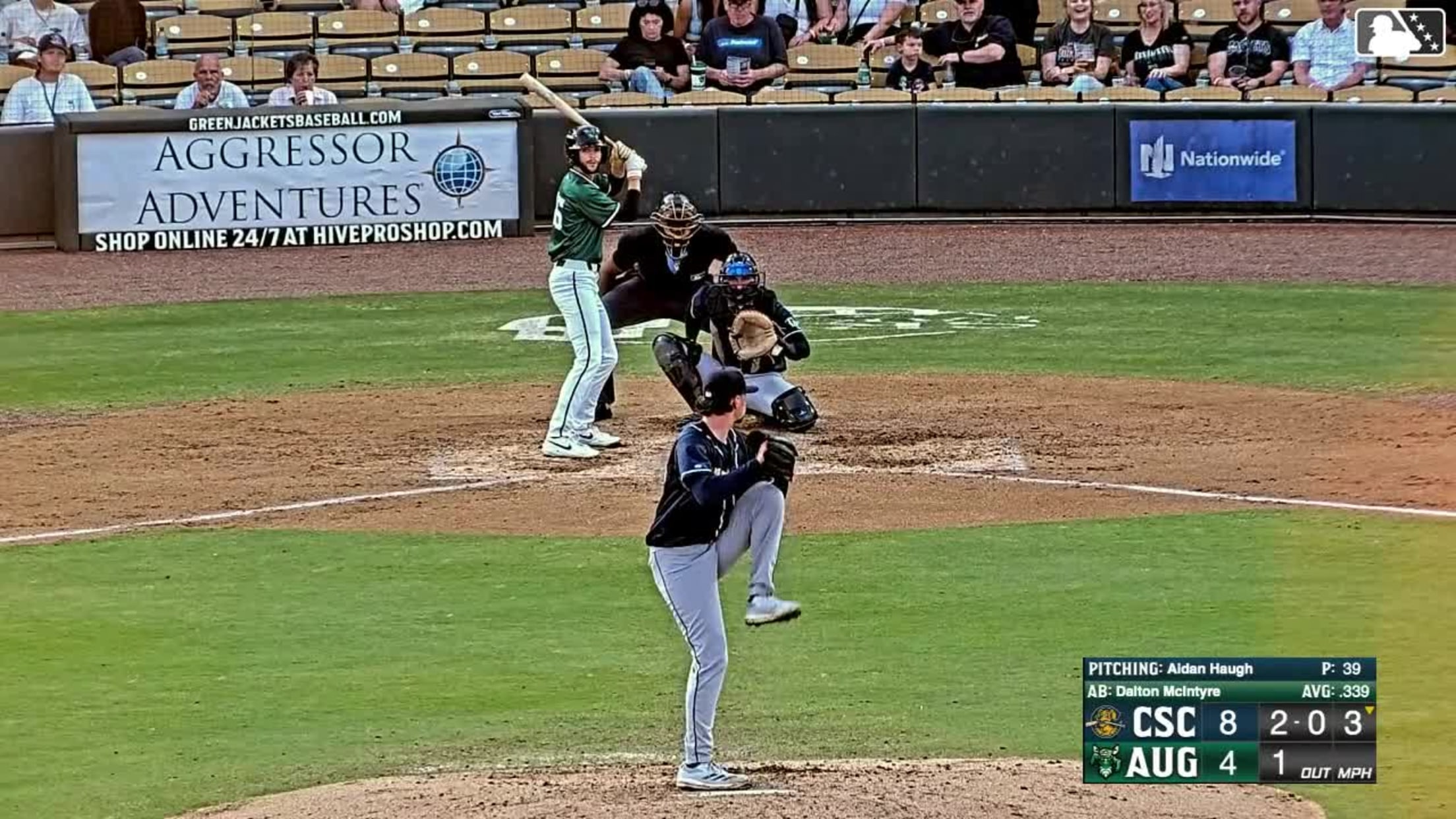 Dalton McIntyre homers (3) on a line drive to left center field. Juan Mateo scores.