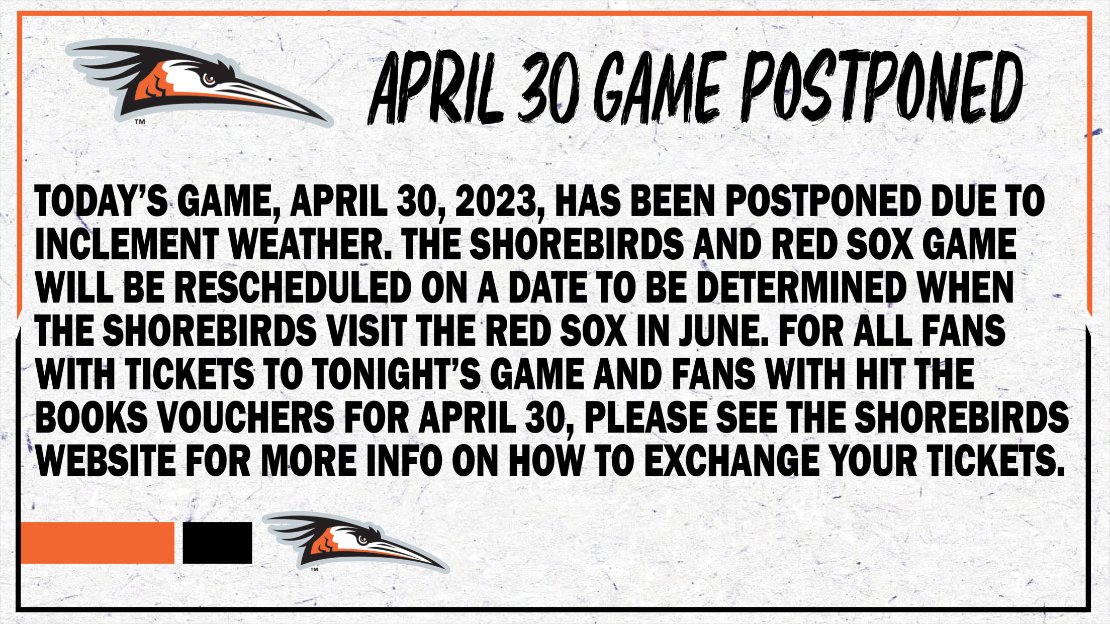 Shorebirds April 30 Game vs. Red Sox Postponed | MiLB.com