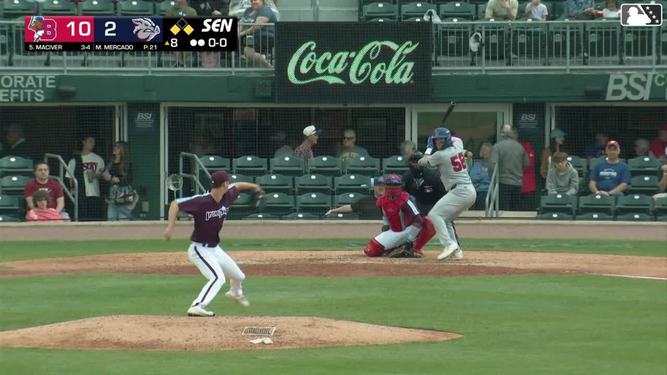 Willie MacIver singles on a ground ball to right fielder Bryan De La Cruz. Charles McAdoo scores. RJ Schreck to 2nd.