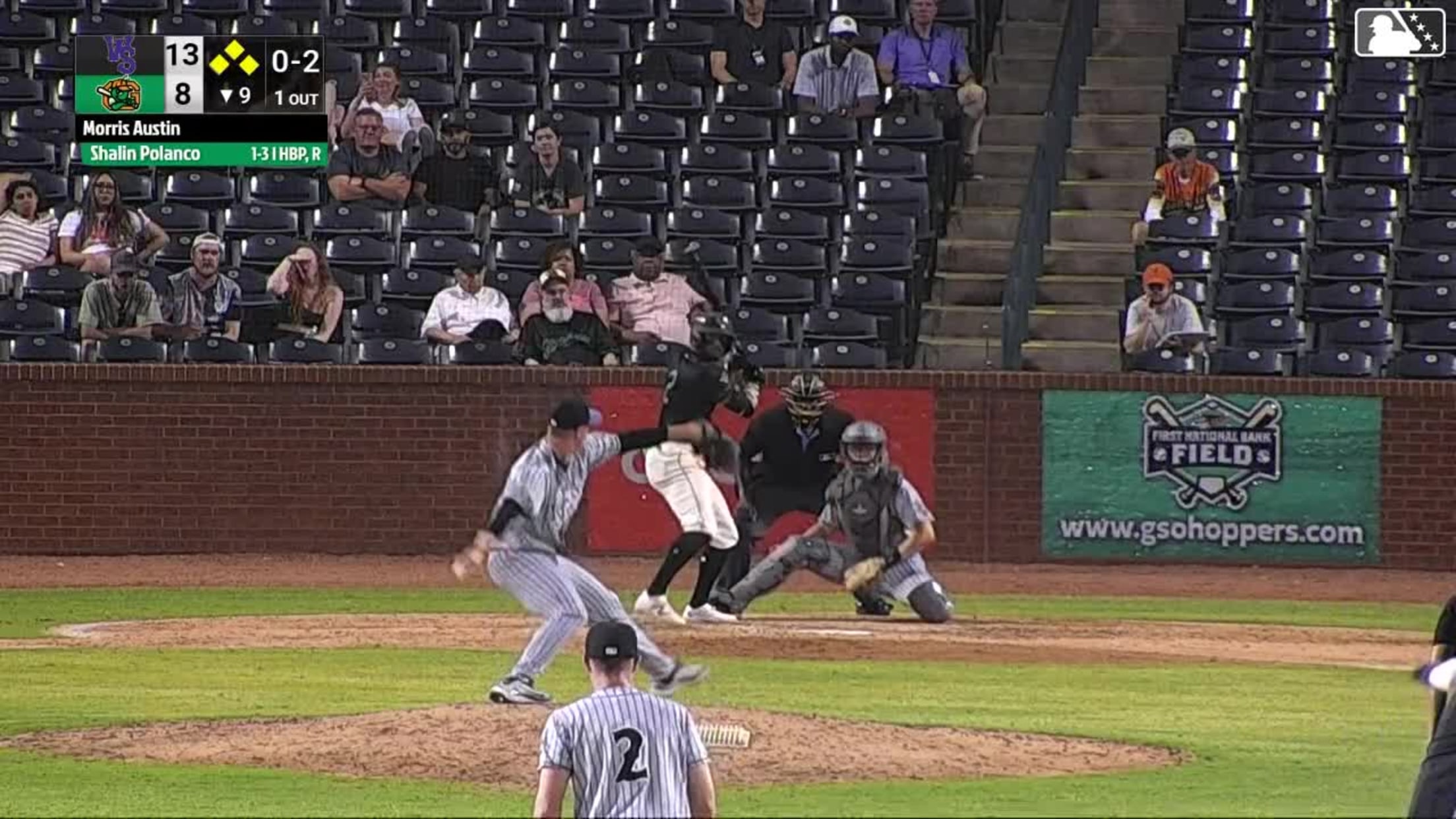 Shalin Polanco out on a sacrifice fly to right fielder George Wolkow. Axiel Plaz scores.
