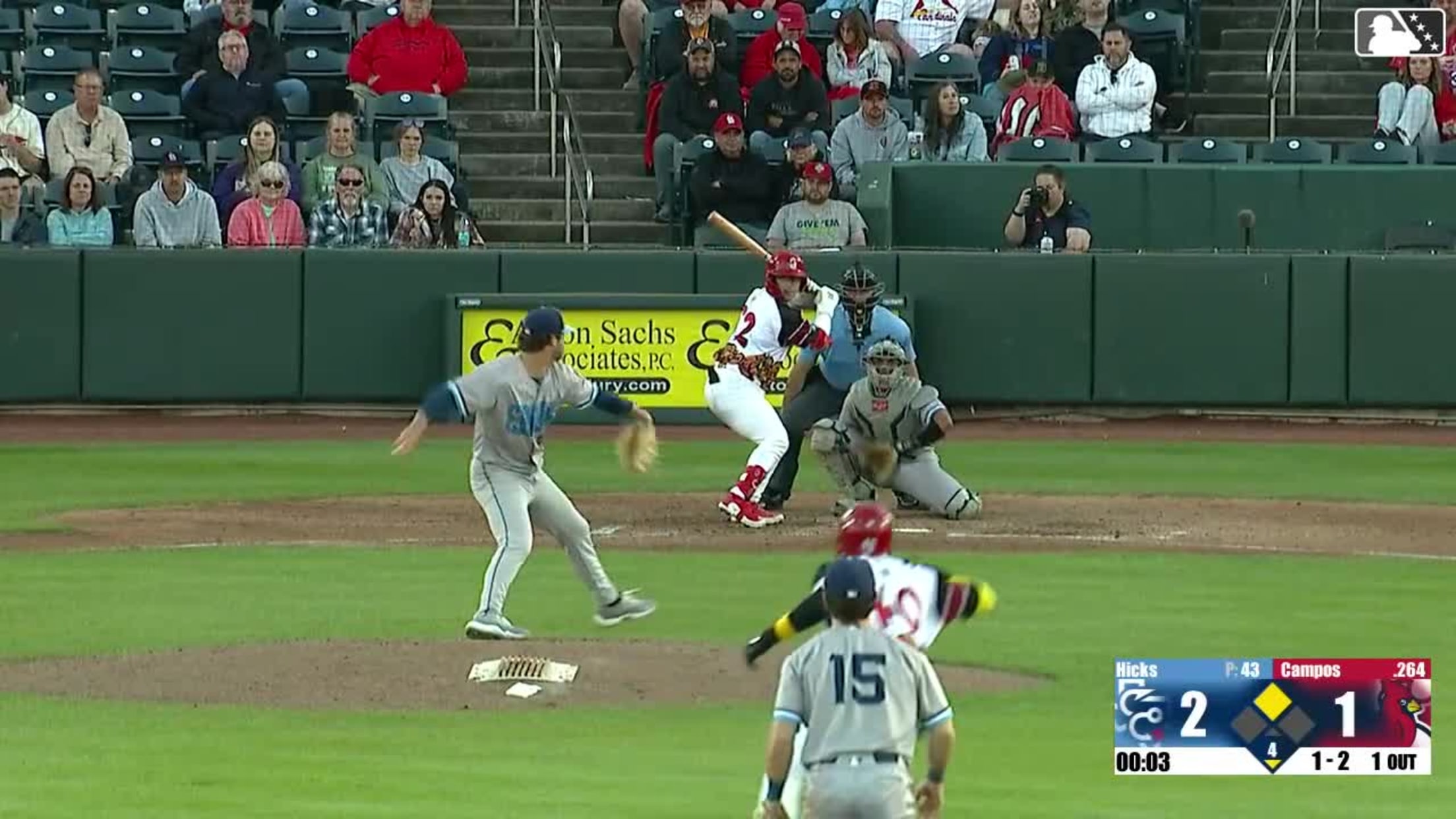 Ryan Campos singles on a ground ball to right fielder Luis Baez. Miguel Ugueto scores.