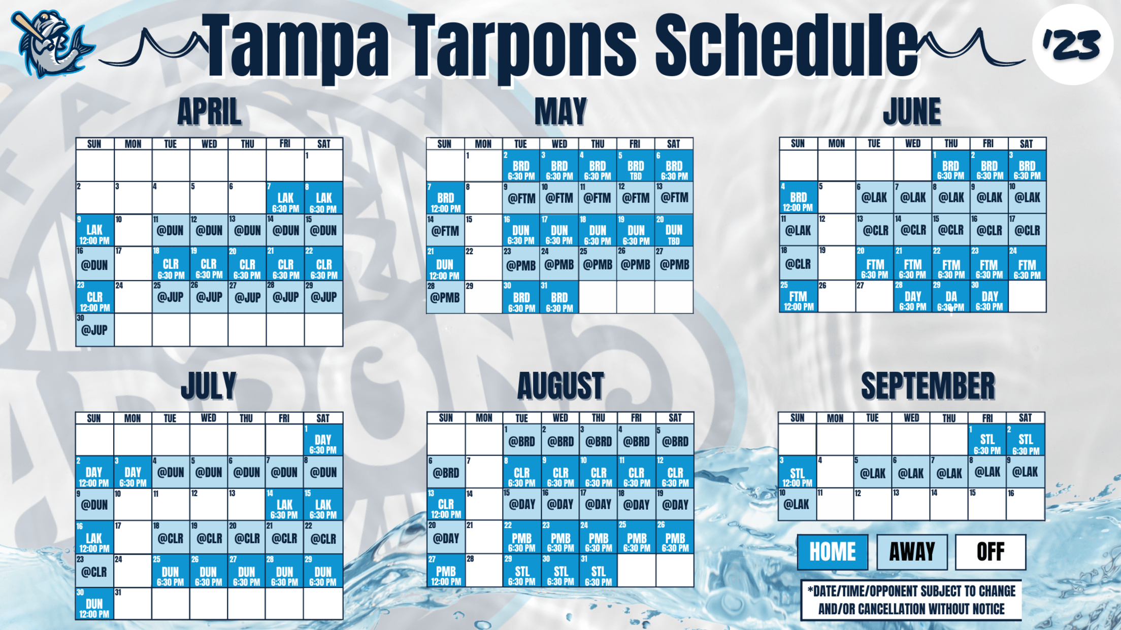 Tampa Tarpons announce 2023 Schedule