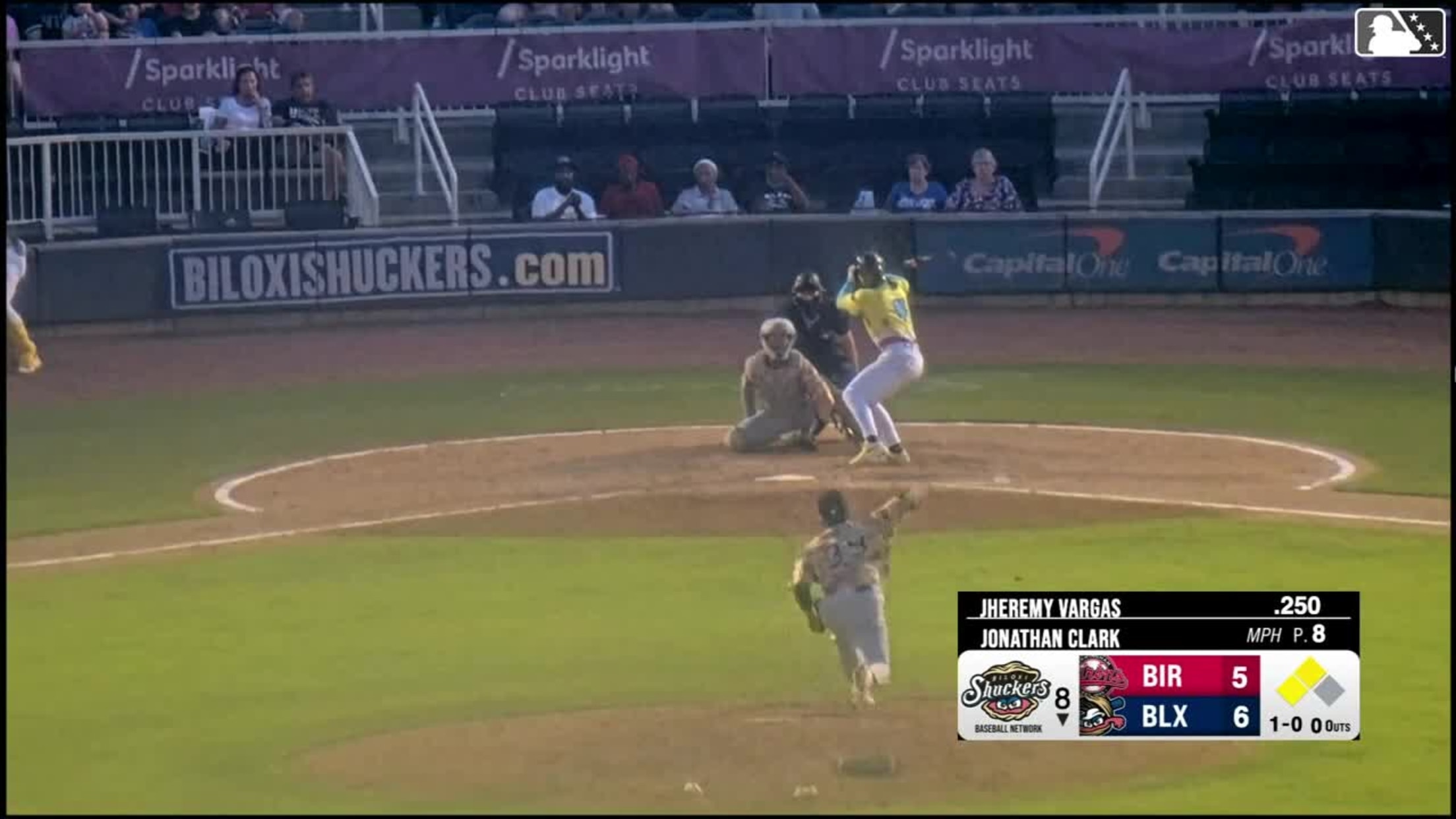 Jheremy Vargas out on a sacrifice fly to right fielder Jacob Burke. Eduardo Garcia scores. Darrien Miller to 3rd.