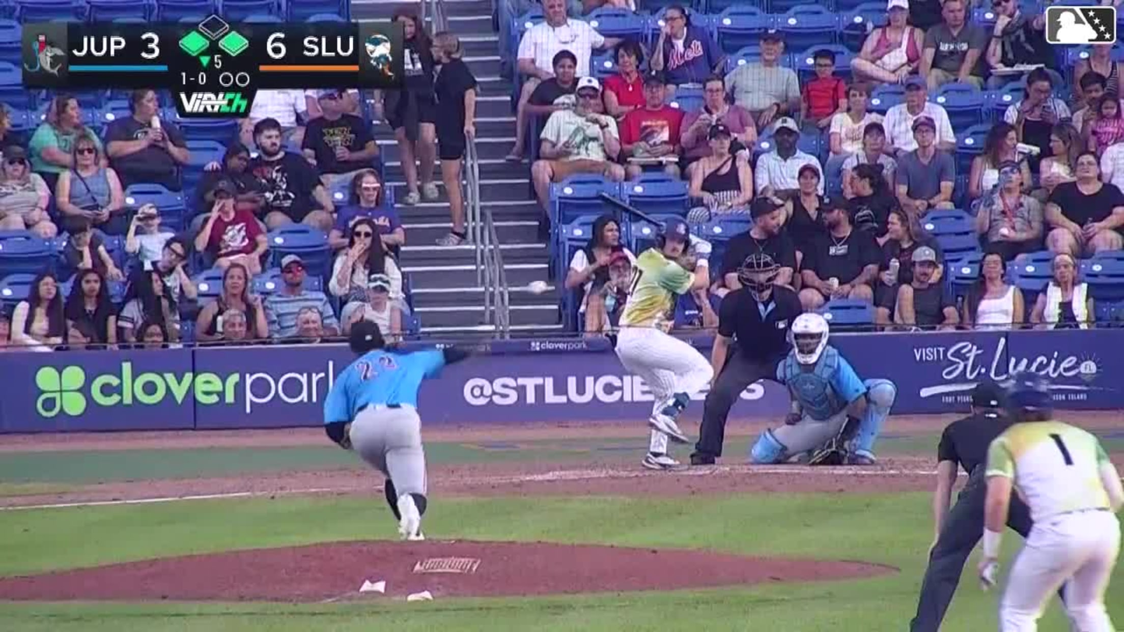 Chase Meggers singles on a ground ball to left fielder Yoffry Solano. Julio Zayas to 3rd. Sam Robertson to 2nd.