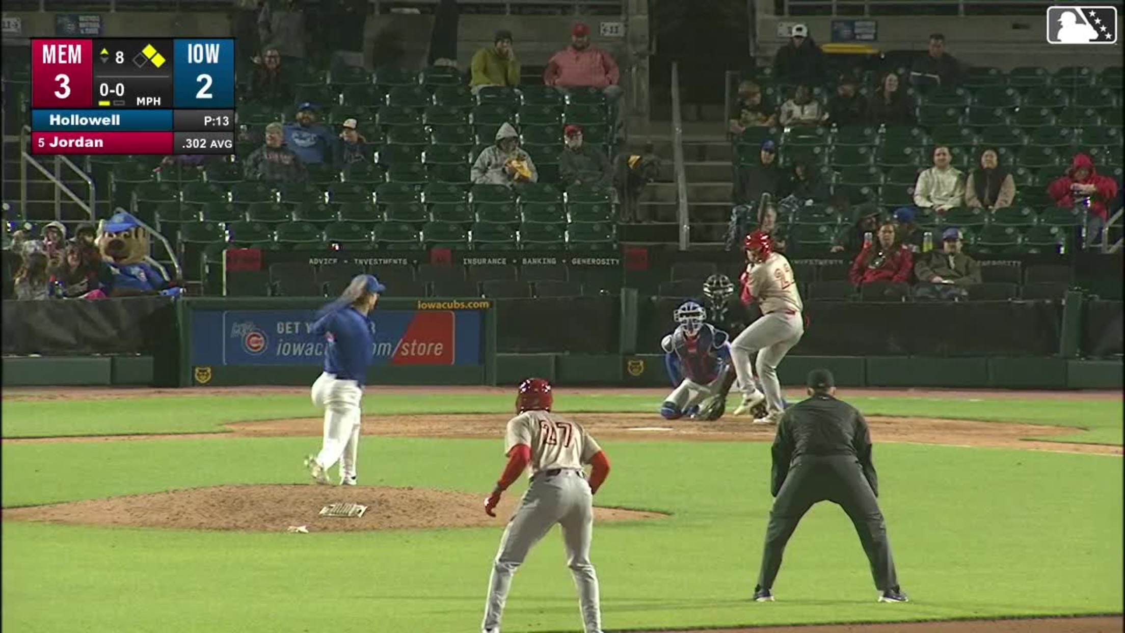 Blaze Jordan grounds into a force out, first baseman Jonathon Long to second baseman James Triantos. Joshua Báez scores. Leo Bernal out at 2nd. Blaze Jordan to 1st. Throwing error by second baseman James Triantos.