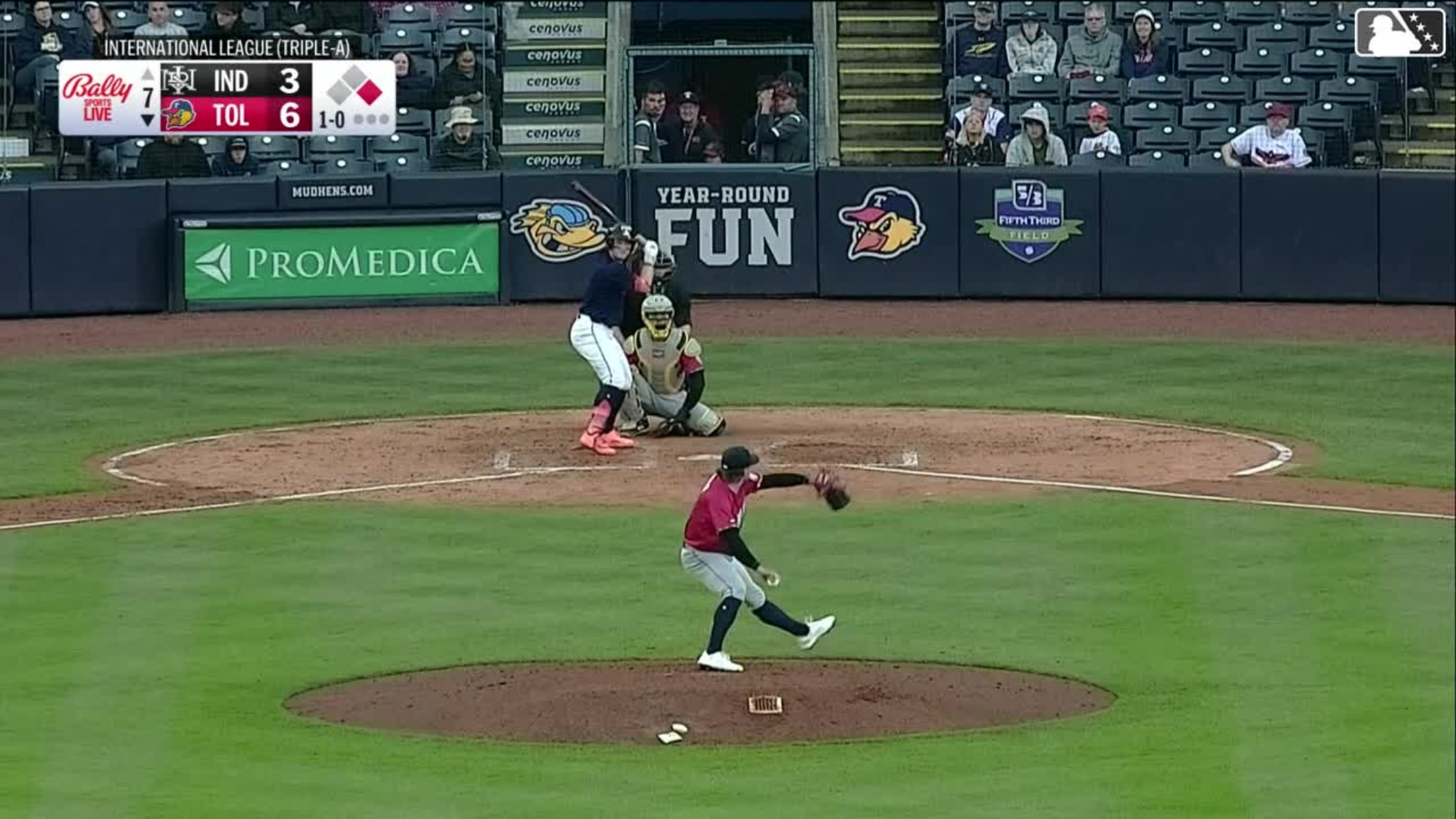 Jace Jung homers (6) on a fly ball to right field. Eduardo Valencia scores.