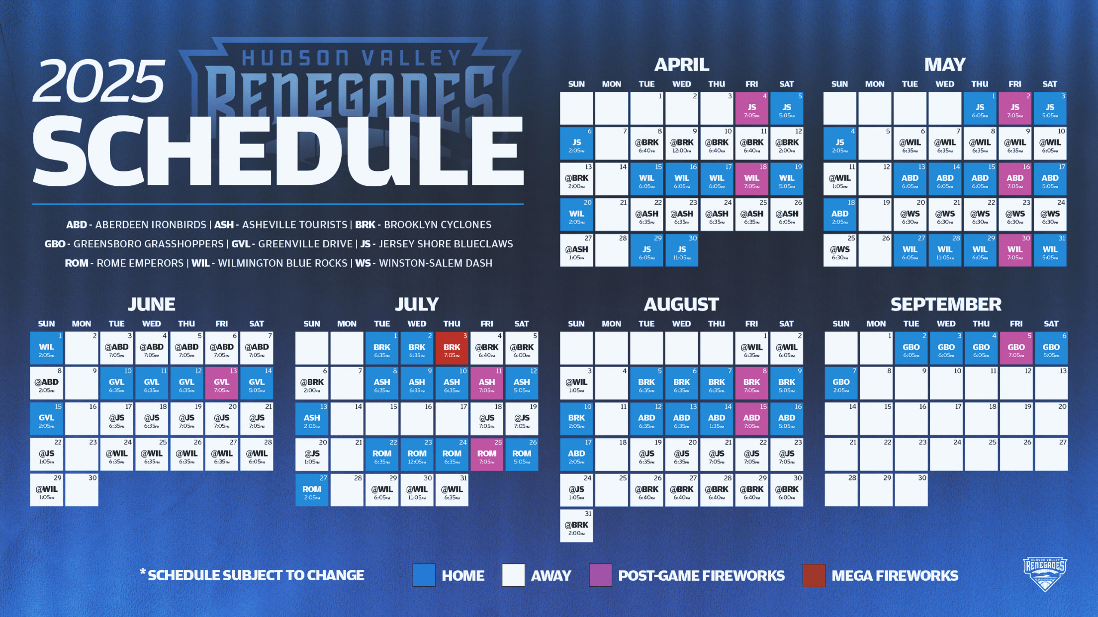 All Set Renegades announce 2025 game times and fireworks shows